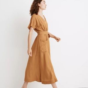 Linen-Blend Dolman-Sleeve Tie-Waist Midi Dress